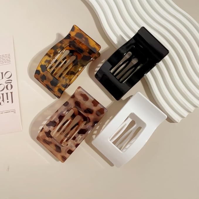 8PCS Rectangle Flat Hair Clips 3.74' Stylish Medium Barrettes for Women Girls Strong Hold Lying Down French Duckbill Claw Styling Hair Accessories for Thin Thick Hair