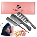 VIVEDGE| Carbon Comb Set for Curly Hair Gift set| Anti Static Frizz-free Detangling Wide Tooth Parting Combs with Premium Hair Acccessories for Styling | Gift for loved ones(Pink-Light Yellow)