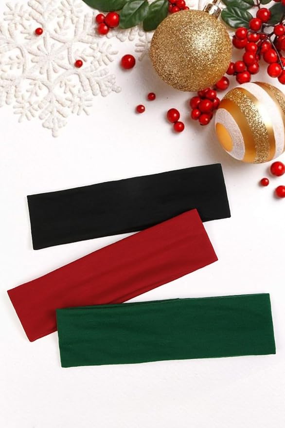 TERSE Christmas Headbands for Women Non Slip Elastic Sweat Hairbands Soft Fabric Hair Bands Workout Yoga Running Sport Thin Hair Wrap for Girls,Black Red Green Headbands