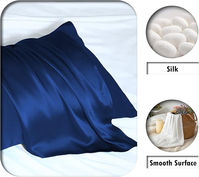 Mulberry Silk Pillowcase for Hair and Skin Pillow Case with Hidden Zipper Soft Breathable Smooth Cooling Silk Pillow Covers for Sleeping (Royal Blue, King（20"X 36"）)
