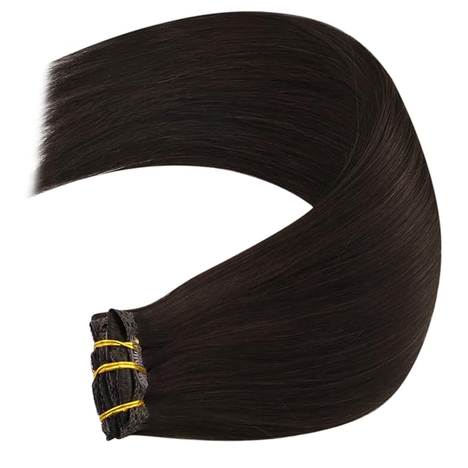 YoungSee Brown Clip in Human Hair Extensions Darkest Brown Clip on Hair Extensions Human Hair Dark Hair Extensions Clip ins for Natural Look 18Inch 120G 7Pcs
