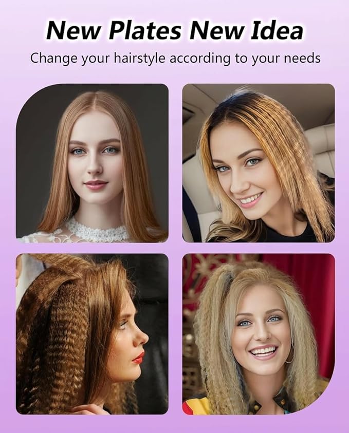 DSHOW Hair Crimper for Women with 4 Interchangeable Plates, Crimper Hair Iron Volumizing Flufft Hairstyle Crimping Iron for Hair with 5 Heat Settings & 60 Min Auto Off