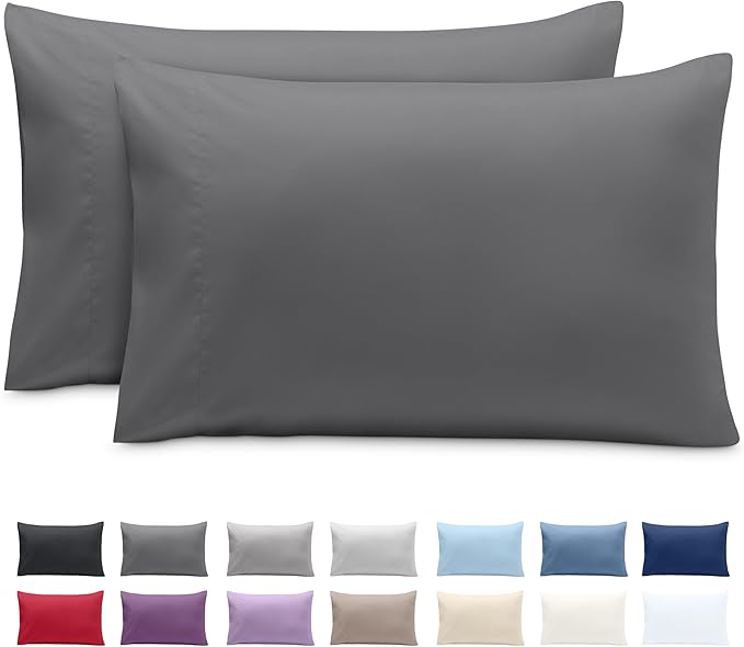 Bare Home Microfiber Pillow Cases - Toddler Size Set of 2 Cooling Pillowcases Double Brushed Grey Pack Easy Care (Toddler Pillowcase 2, Grey)