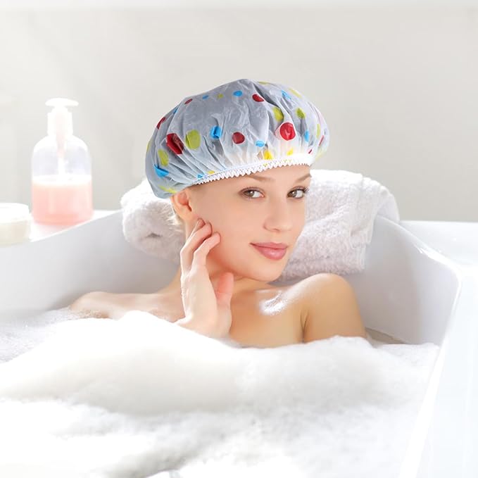 Pengxiaomei 6 Pcs Shower Cap, Hair Cap Reusable Waterproof Shower Caps for Women Men Kids