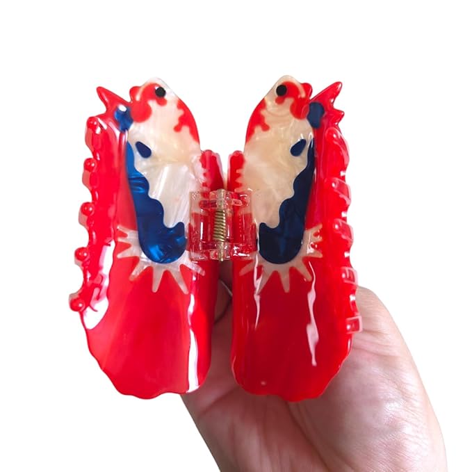 Novelty Aquatic Animals Hair Clips,Fighting Fish Hair Clip,Cellulose Acetate Hair Clips,Big Claw Clips for Women