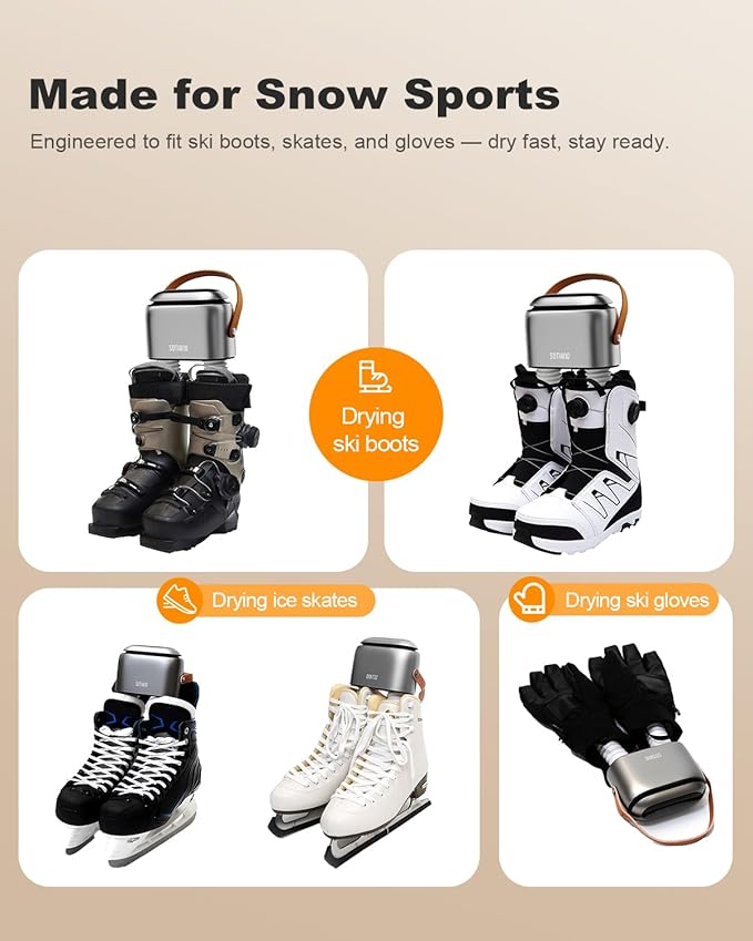 SOTHING Boot Dryer, 95W Rapid Drying with 3 Heat Levels, Ozone Fresh Mode, 1–9H Timer, Smart Touch Panel, Retractable Hoses & Overheat Protection – Portable Ski Boot & Snowboard Boot Dryer