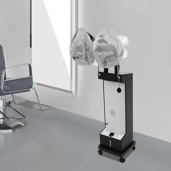 Hair Steamer, Professional Micro Mist Hair Color Processor with 2 Vaporizing Caps, 650W Vertical Hair Care Machine with Rolling Wheels, Salon Spa Equipment for Deep Hair Care Repair, Hair Styling