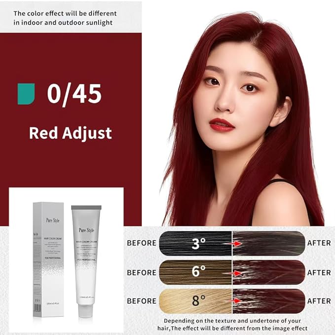 PureStyle 100g Professional Permanent Hair Color Dye Cream Ammonia Free, Long Lasting Red Color, Natural Shine, For All Hair Types Easy At Home Application (0/45 Red)