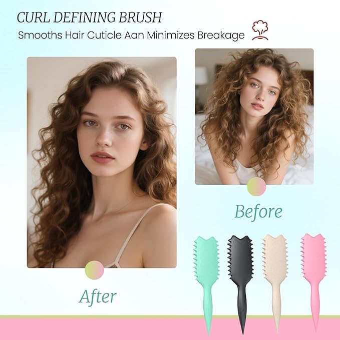 Curly Hair Brush Boar Bristles Curl Defining Brush With 2 Psc Silk Scrunchies Detangling Brush For Curly Hair Detangling Brush Styling Comb Curling Curling Brush (Beige)