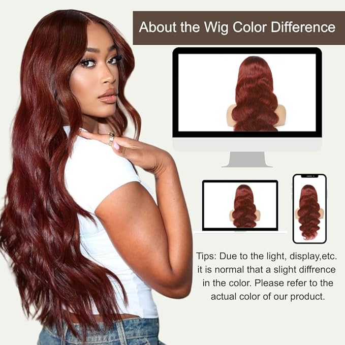 BVH 28 Inch Reddish Brown 13x6 Lace Front Wigs Human Hair Body Wave Wigs Human Hair 200 Density Hd Lace Frontal Wigs M Hairline 33# Brown Wigs (13x6 Reddish Brown Lace Front Wigs Human Hair, 28 Inch)