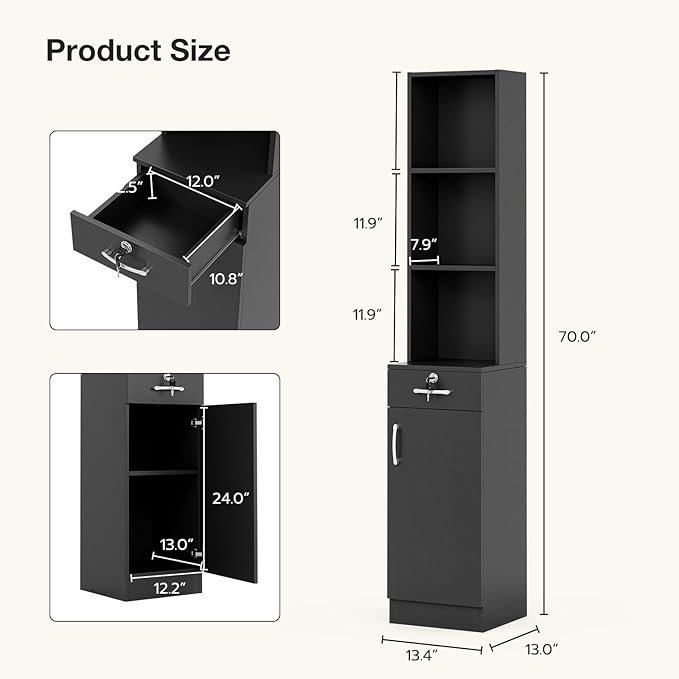 Wall Mount Salon Stations for Hair Stylist, Hair Salon Storage Cabinet, Beauty Barber Station with Lockable Drawer, Shelves, Storage Cabinet, Black