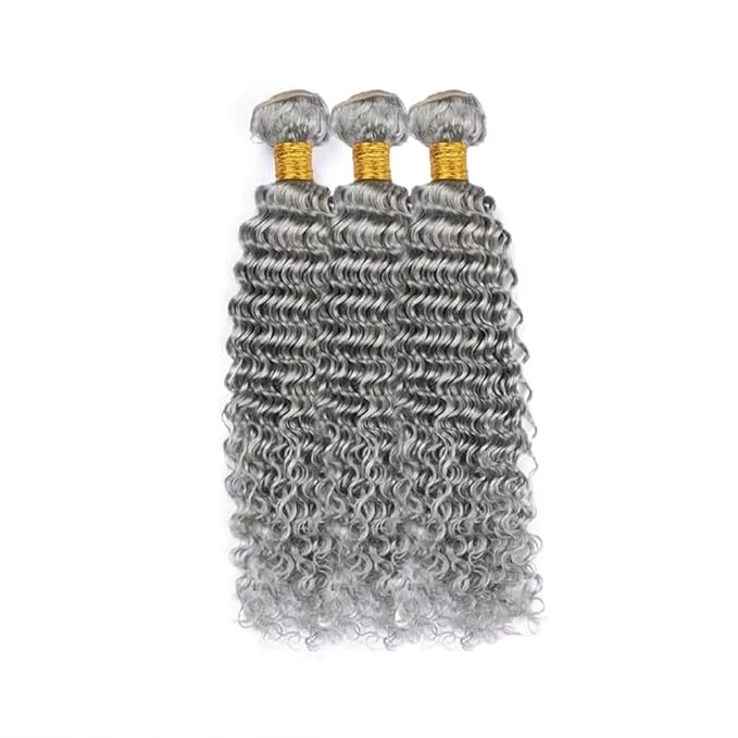 28 30 32 Inch Light Grey Bundles Human Hair Grey Deep Wave Bundles Double Weft Virgin Remy Silver Bundle Hair Weave Pure Grey Color