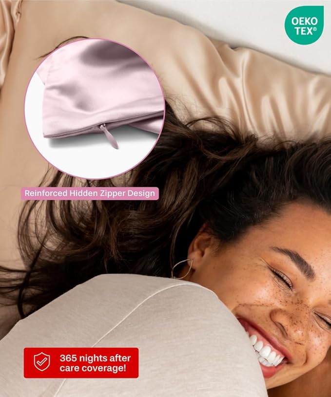 SUNDAYSILKS™ | Silk Pillow Cases 2 Pack | 22 Momme Mulberry Silk Pillowcase Set of 2 | All Sides 100% Pure Silk Slip Pillowcases Bliss for Women, Zipper | Standard Queen, King Size, 6A [Pink Quartz]