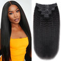 Kinky Straight Human Hair Clip in Extensions 120g Full Head Clip ins for Women 100% Unprocessed Brazilian Virgin Human Hair Yaki Straight Clip ins Remy Hair Natural Black 8Pcs 18Clips 30inch