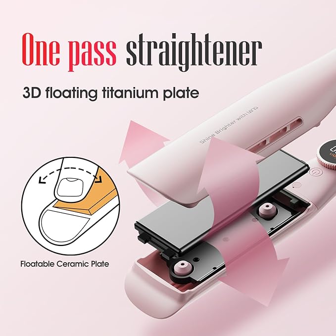 Professional Hair Straightener LENA H2S Wide Flat Iron with Wider Titanium Plates, 12 Adjustable Temps, LED Display, Fast Heating, Dual Voltage & 30 Minutes Auto Power-Off
