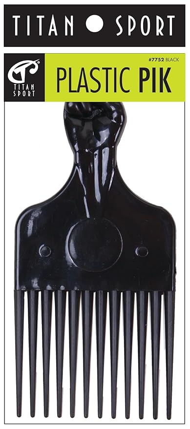 Titan Sport Plastic Pik Comb, Durable Wide Tooth Afro Hair Pick for Styling and Volume, Lightweight Design, Black