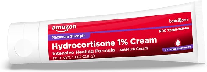 Amazon Basic Care Maximum Strength Anti-Itch Cream, Hydrocortisone 1 Percent Intensive Healing Formula, Itch Relief For Bug Bites, Eczema, Psoriasis, Poison Ivy, Oak and Sumac, 1 ounce (Pack of 1)