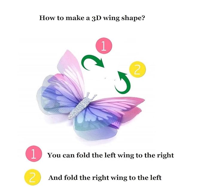6Pcs/pack 3D Colorful Organza Butterfly Hair Clips - Chiffon Fairy Wings - Ribbon Wrapped Clips Barrettes 0.4Inch Hair Accessories For Women (Multicolor4)