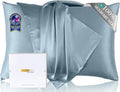 ZIMASILK Upgraded 100% 6A Grade Pure Mulberry Silk Pillowcase for Hair and Skin Silk Pillow Cases with Reinforced Hidden Zipper, More Soft & Durable, Gift Box (King 20"x36" Light Blue)