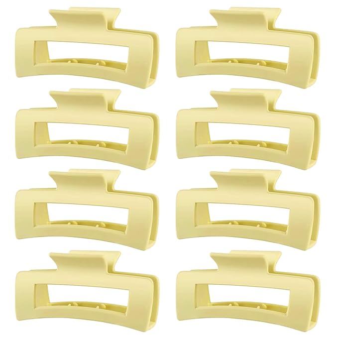 TOCESS Hair Claw Clips for Women - 8PK Large Neutral Matte Square Jumbo Hair Clips for Thick, Thin, Long, Short, Curly Hair Girls, Big Jaw Clip Set for Daily Use (Lemon Yellow)