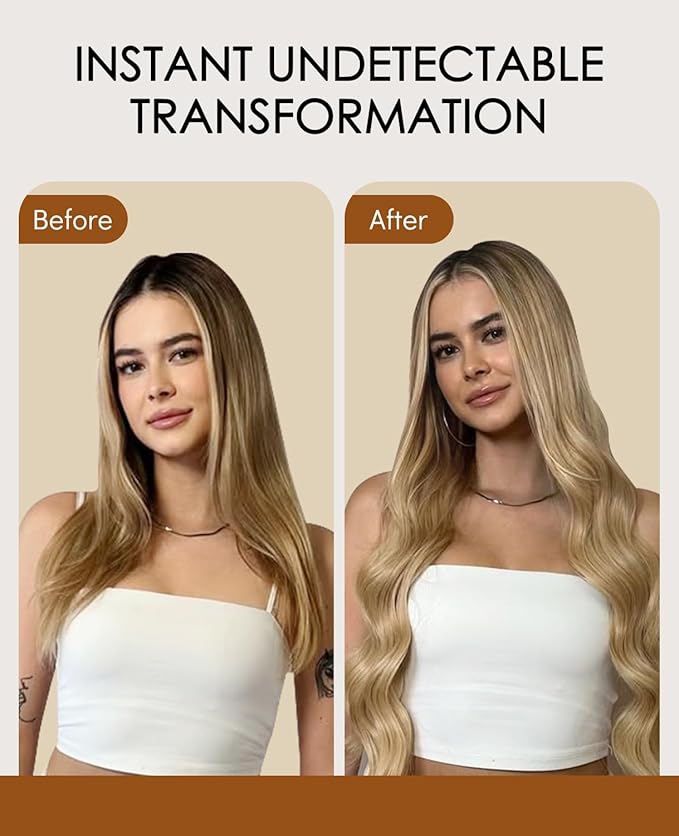 VINBAO Invisible Tape in Hair Extensions Human Hair Seamless Injected Human Hair Tape Ins Extensions Balayage Ash Brown to Caramel Blonde Natural Blend 50g 20pcs 18inch #10/16/16
