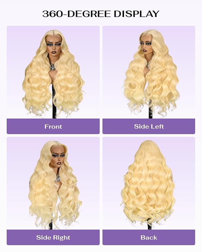 613 13x6 Lace Front Wig Human Hair 180 Density Body Wave Blonde Wig Human Hair 613 HD Lace Frontal Wigs 100% Real Human Hair No Synthetic Blend No Tangle No Shedding Triple Lifespan 3X 28 Inch