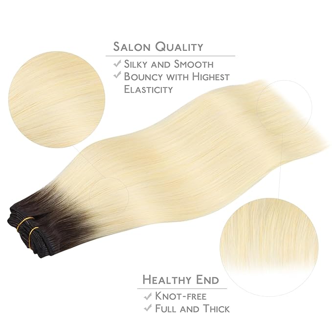 WENNALIFE Clip in Hair Extensions, 14 Inch 120g 7pcs Clip in Hair Extensions Real Human Hair, Ombre Light Dark Brown to Platinum Blonde Remy Hair Straight