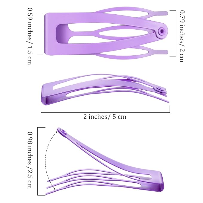 Chinco 24 Pcs Double Grip Hair Clips Metal Snap Clips Women Barrettes for Hair Making, Salon Supplies(Light Purple,2 Inch)