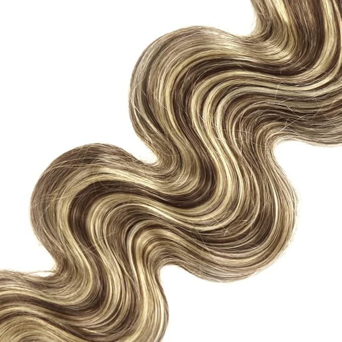 P4/613 Body Wave Bundles Human Hair Highlight Bundles Niegmeag 2 Tone Blonde Mixed With Brown Human Hair Bundle 14 16 18 Inch Brazilian Virgin Remy Hair Extensions
