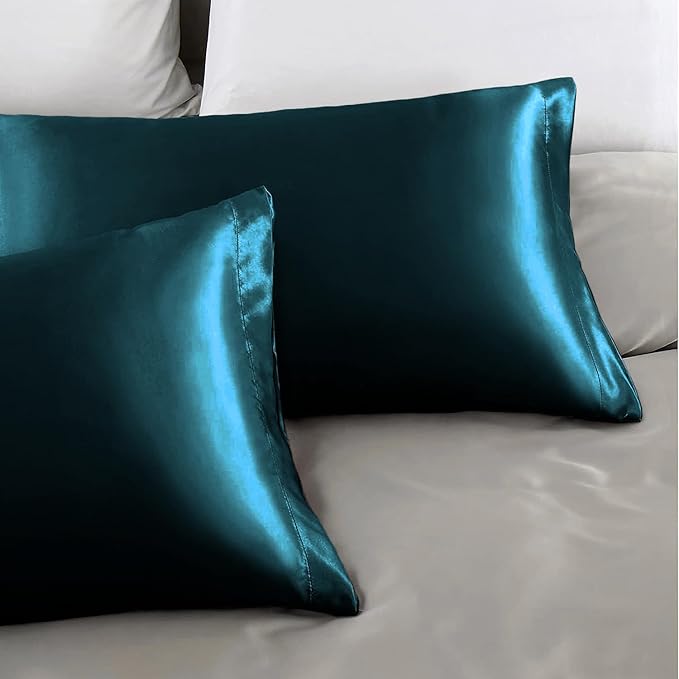 Aormenzy Satin Pillow Cases for Women King Size Set of 2, Dark Teal Satin Pillowcase for Hair with Envelope Closure Silky Pillow Covers Wrinkle, Fade Resistant (20x40 Inches)