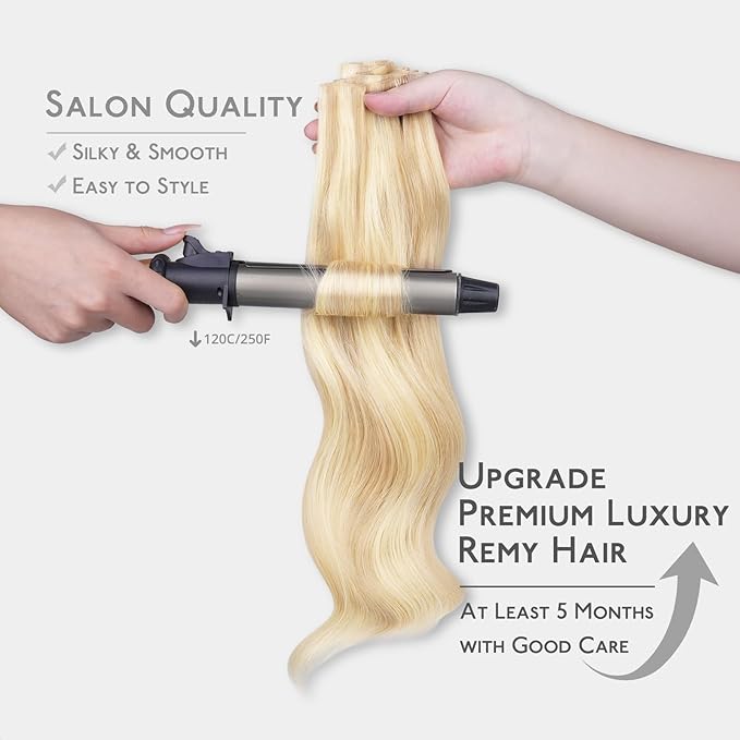 WENNALIFE Invisi Edge Clip in Hair Extensions Real Human Hair, 12 Inch 80g 7pcs Balayage Light Wheat Platinum Blonde Invisible PU Skin Weft Straight Extensiones De Cabello Hmano Clip Ins