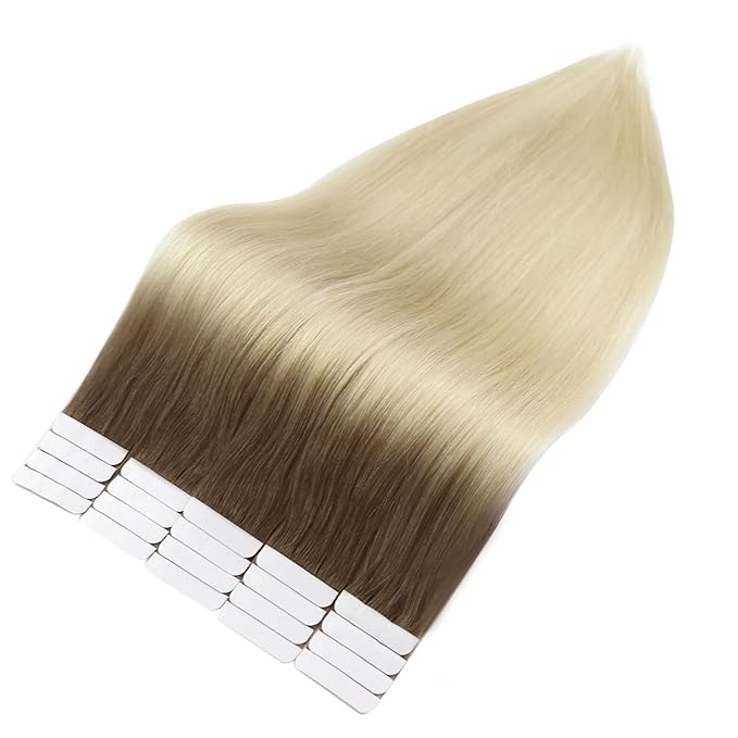 Full Shine Tape in Hair Extensions Color Ash Brown Ombre Platinum Blonde 12 Inch Balayage Seamless Tape in Hair Extensions Skin Weft Tape in Extensions 20 Pcs 30 Gram Add Volume