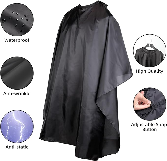 Professional Hair Cutting Cape with Adjustable Snap Closure, Salon Barber Cape,Waterproof Hairdressing Salon Cape - 57" x 51"(Black)