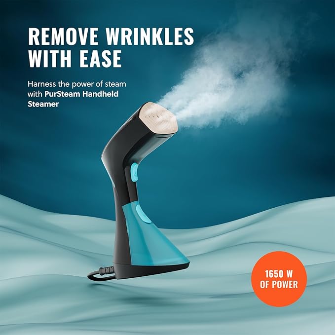 PurSteam Handheld Garment Steamer for Clothes – Powerful Wrinkle Remover with 3 Steam Settings, Large Removable Water Tank, and Fast Heat-Up – Portable Fabric Steamer for Home & Travel