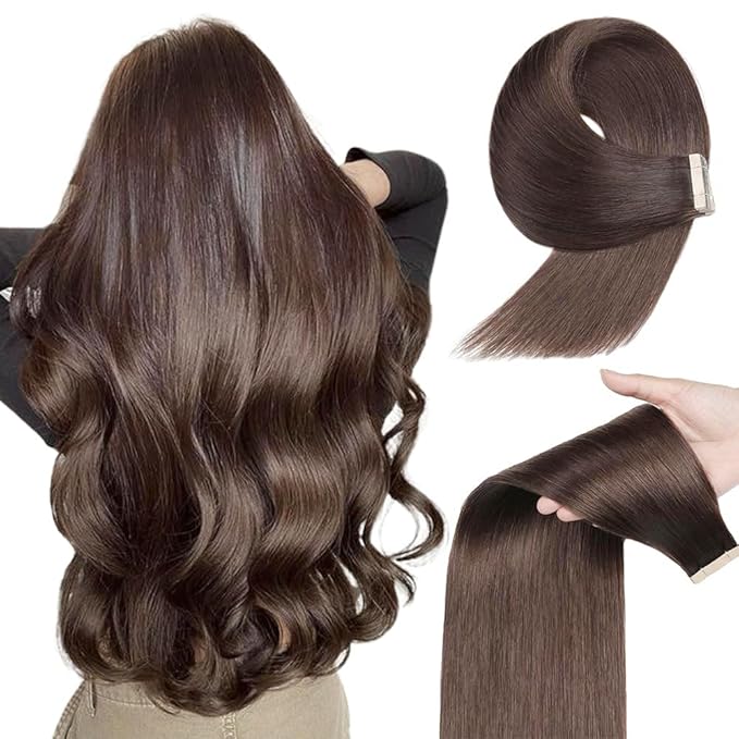Tape in Hair Extensions Human Hair Darkest Brown Remy Hair Extensions 20pcs 14 Inch Straight Invisible Tape Extensions