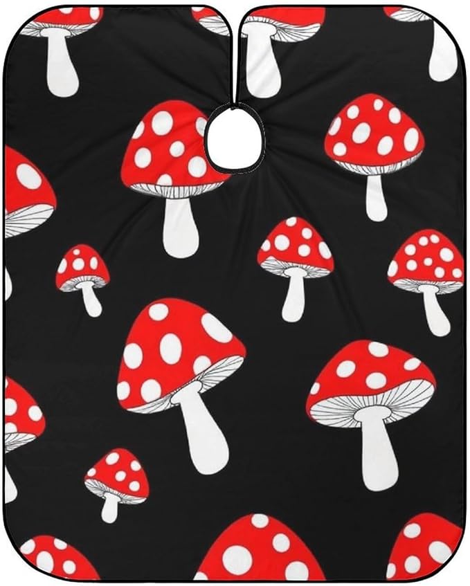 Soft Salon Barber Cape Fashion Soft Hair Cutting Cape with Adjustable Closure Cute Cartoon Red Mushrooms
