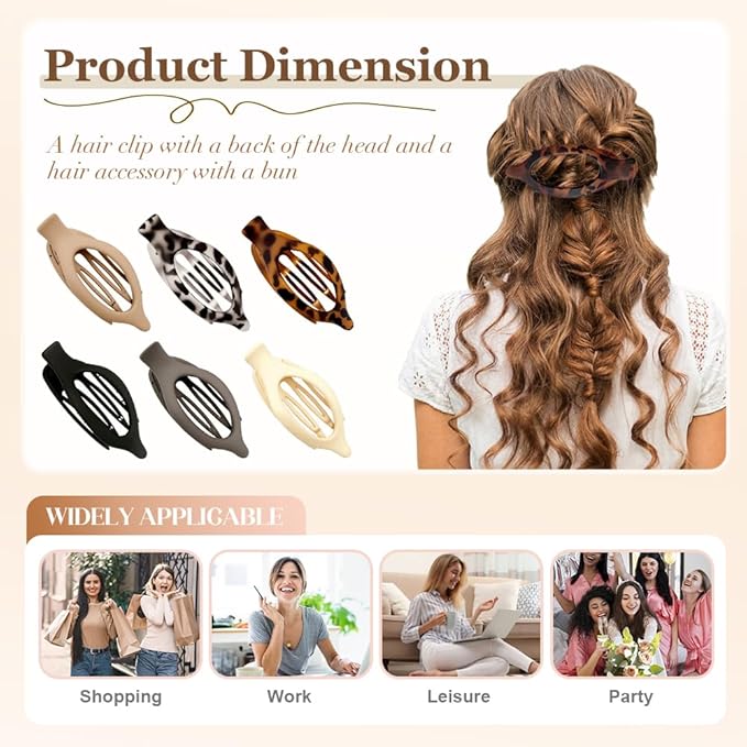 Flat Hair Clips for Women, French Hair Claw Clips for Thick, Thin, Long & Short Hair, Duck Billed Clips, No-Slip Grip Hair Styling Accessories for Women Girls Daily Use (Leopard 6PCS)