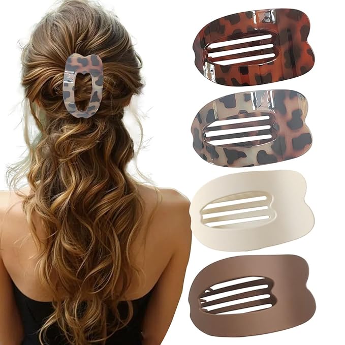 Women Flat Hair Clips,4-Pack French Large Matte Non-Slip Claw Hair Clips for Thick or Thin Hair