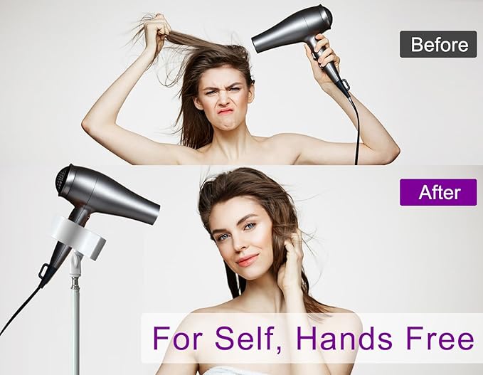 Hair Dryer Stand White 20-63 Inch Adjustable Blow Dryer Holder with Tripod and Universal Clip, Easy to Use, Hands Free Relieve Wrist Pain, Shoulder Periarthritis etc