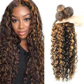 30 32 34 Inch P1B30 Bundles Human Hair Highlight Deep Wave Bundle Brazilian Virgin Remy Hair Extensions Niegmeag 2 Tone Black and Light Brown Deep Wave Bundle 300g