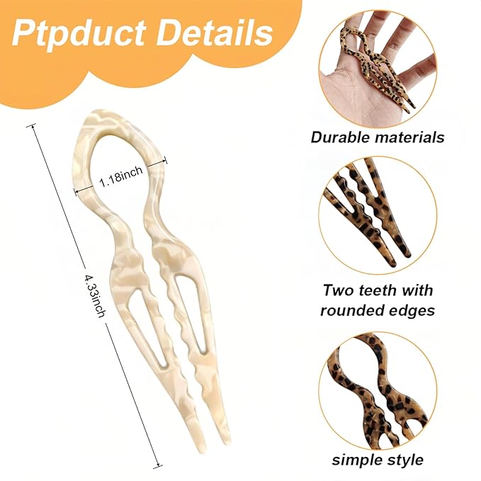 Prestige Hair Pins,French U-Shaped Hair Pin 3Pack Elegant Women Hair Accessories Suitable for Thick or Thin Hair (Dark brown, Light yellow, Dark gray)
