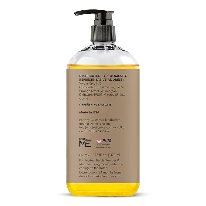 Majestic Pure Organic Castor Oil 16 Fl Oz - 100% Pure and Natural - Premium Grade Carrier Oil - Hair, Eyelashes and Eyebrows - Hair Oil and Body Oil - Expeller Pressed - Hexane Free