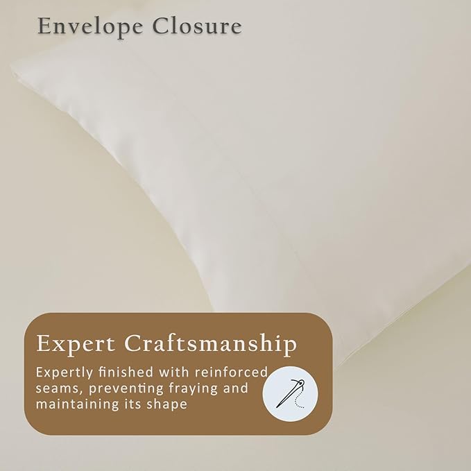 TOSMO Luxury Pillow Case Set of 2 - Cooling Viscose Derived from Bamboo - Oeko-TEX, Breathabl Silky Soft Pillow Cases with Envelope Closure (Standard / 20x26, Beige)