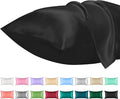 Lirex Satin Pillowcase for Hair and Skin, Super Soft and Cooling Similar to Silk, 2 Pack Queen Size 20"X 30" Pillow Cases with Envelope Closure, Gifts for Women Men, Black