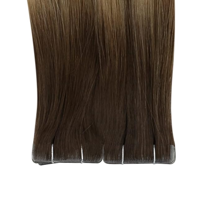 Full Shine Virgin Tape in Hair Extensions Injection Tape ins Extensions Color 3/8/22 Balayage Tape ins Human Hair 20Inch Seamless Invisible Hair Extensions 12.5Gram Straight Real Human Hair 5Pcs