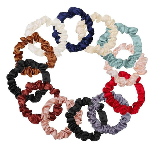 12Pcs Satin Elastic Hair Accessories - Comfortable Silk Scrunchies, Skinny Ties for Wedding, Teen Girl Trendy Gifts