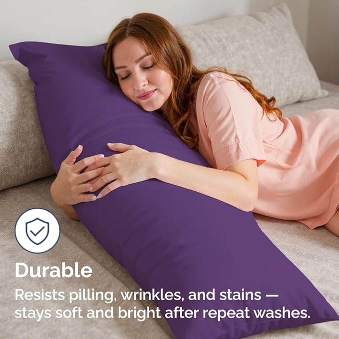 Body Pillowcases Set of 2-20x54 Long Body Pillow Case - Soft Body Pillow Cover for Sleeping & Side Sleepers - Comfy, Breathable, Wrinkle & Fade Free - Machine Washable w/Envelope Enclosure (Purple)