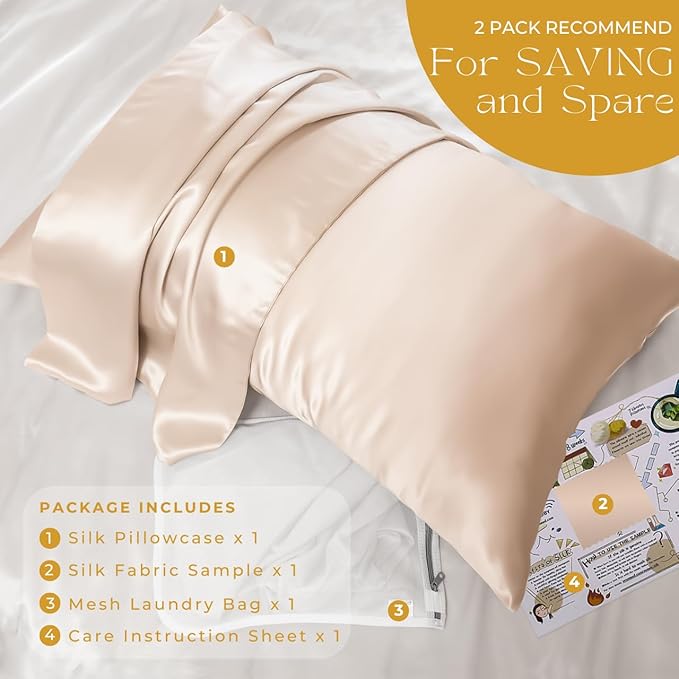 PROMEED 100% Mulberry Silk Toddler Pillowcase 13x18, Both Sides 23 Momme Grade 6A+ Silk Pillow Case Travel Size with Laundry Bag (Toddler/Travel-13 x18, Champagne)
