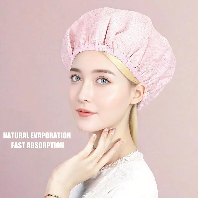 2 Pack Shower Caps for Women - Deep Conditioning Hot Oil Steam Cap for Shower, Spa, Travel & Cooking Reusable Waterproof Double Layer Hair Treatment Caps(Pink Set)
