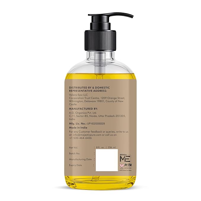 Majestic Pure Castor Oil with Glass Bottle - 100% Pure & Natural - Premium Grade, Cold Pressed, Hexane Free - Hair, Eyelashes, Eyebrows, Nails - Moisturizing & Nourishing - 8 Fl Oz